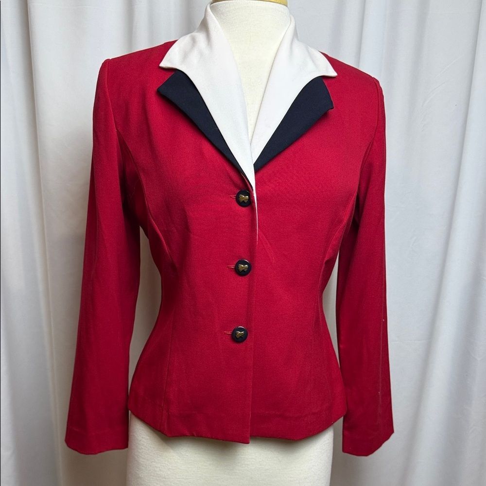 Danny & Nicole Red Blazer with White and Navy Layered Collar, 8P
